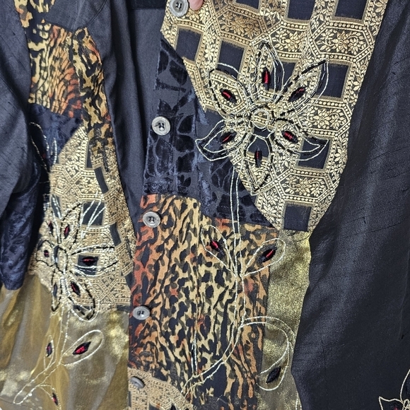 Mirasol Vintage Silk Blend Black Gold Embellished Jacket Women Size L Large - Picture 8 of 15